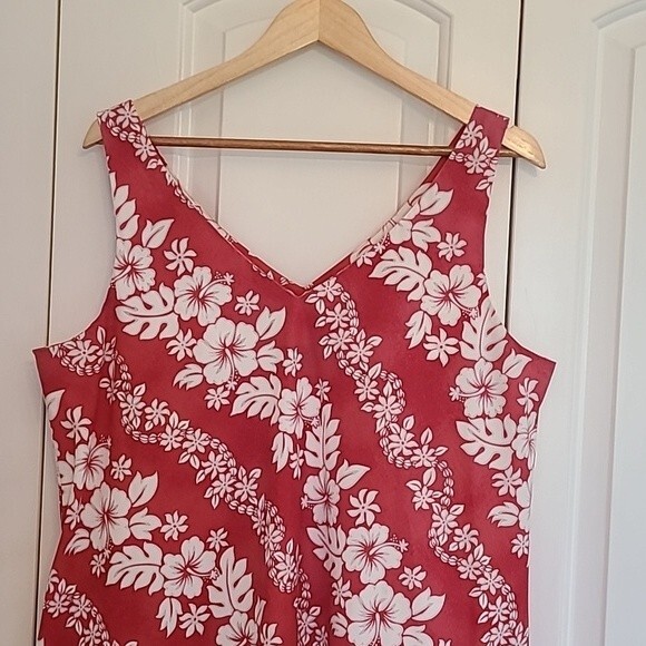 VINTAGE WOMEN'S ROYAL CREATIONS RED & WHITE FLORAL SLEEVELESS HAWAIIAN DRESS L - Picture 2 of 7
